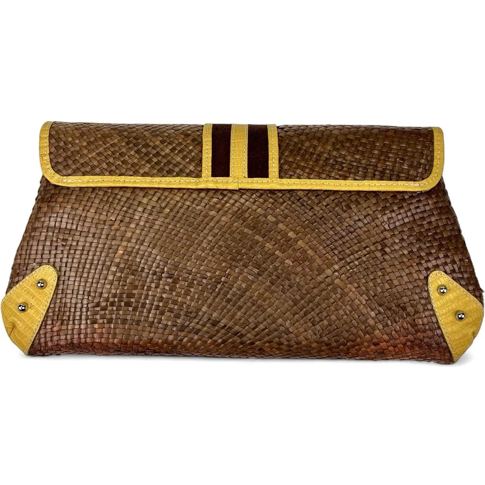 Shiraleah Clutch Bag Straw‎ Boho Hippie Basketweave Brown Yellow - Picture 2 of 10